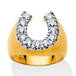 Men's 1.10 TCW Round CZ Horseshoe Ring in 14k Gold-plated Sterling Silver sz 12